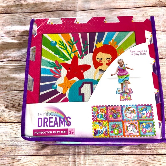Play Mat Mermaids Unicorns Foam Hopscotch Rainbow Dreams 8 Pieces - Picture 1 of 3